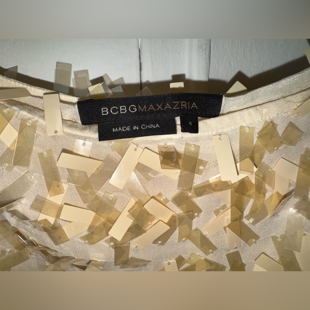 BCBGMaxAzria Eurosummer sequin sheer mini skirt size 4 cream/yellow mermaidcore - Picture 5 of 6